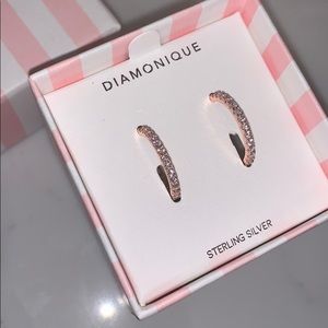 Cubic Zirconia Diamonique Rose Gold Mini Hoops